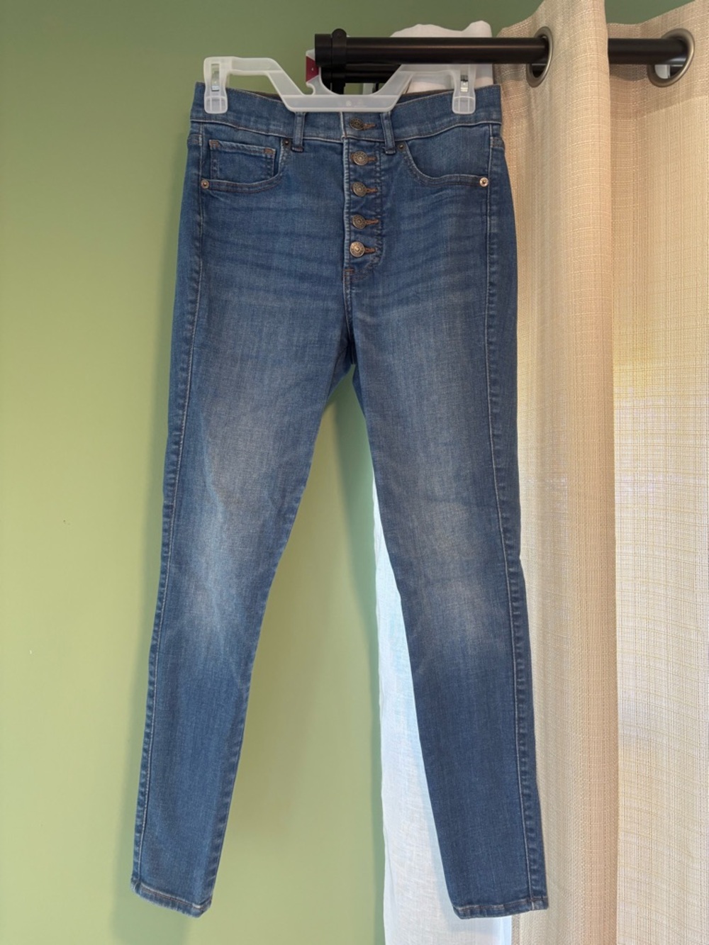 Express Women's Medium Blue High-Rise Button-Fly Skinny Jeans